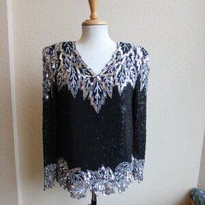 Albert Paul Vintage Beaded Sequined Shoulder Pad V-neck Formal Top M 36" bust